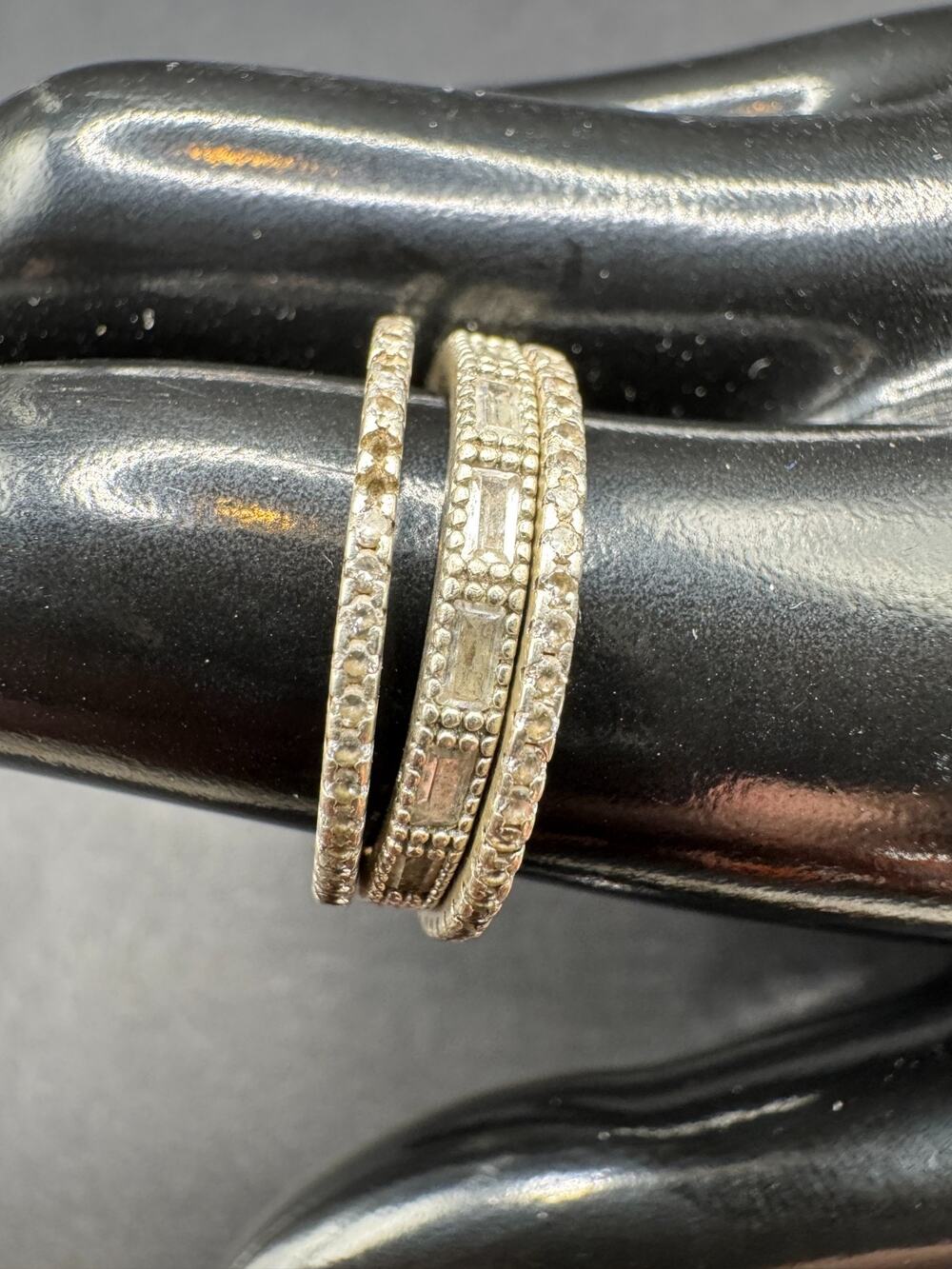 Vtg 925 Sterling Silver Baguette Cut Cz Eternity Stackable Ring Set of 3 Sz 7.5